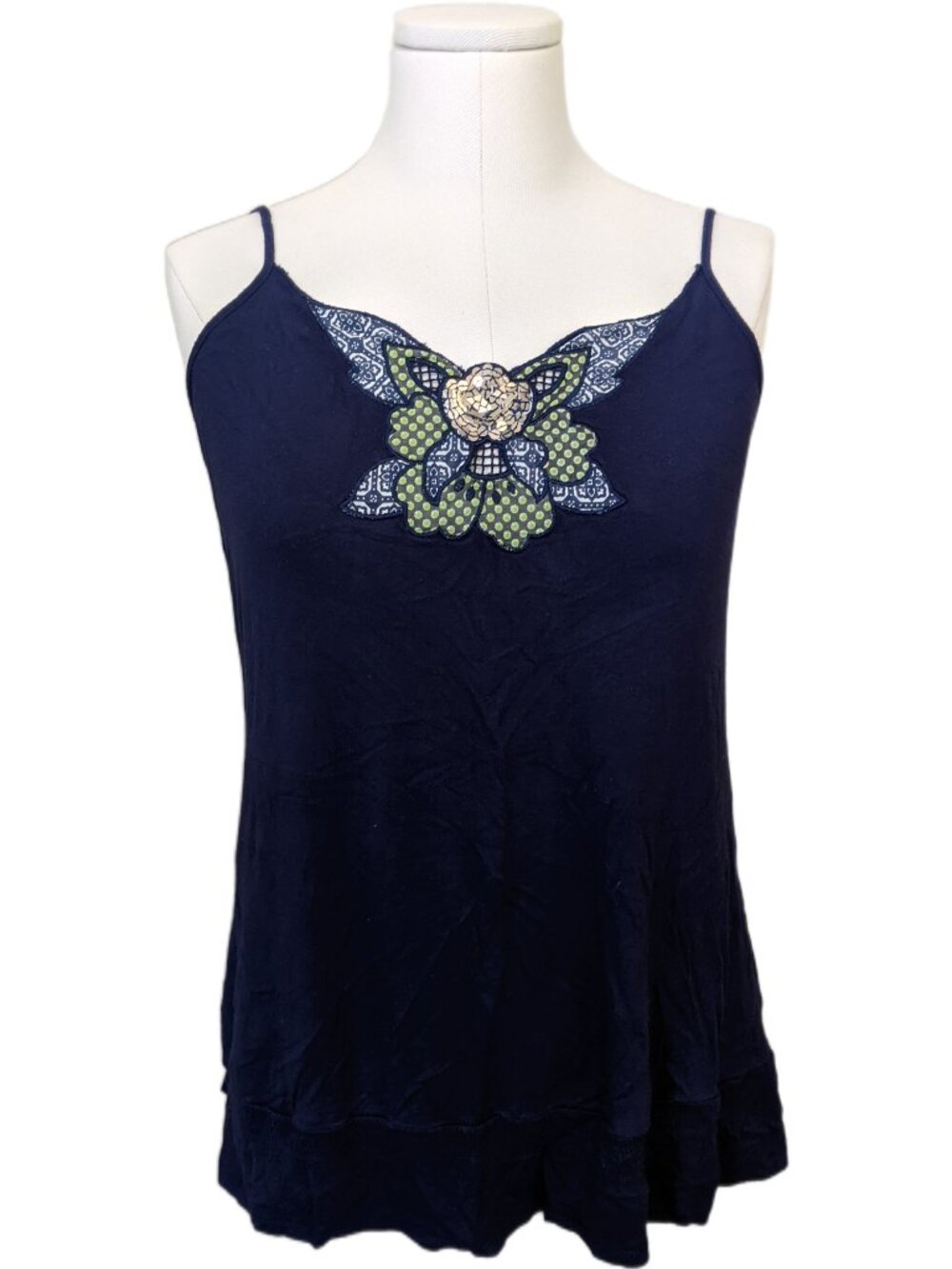 Vintage Y2K Navy Blue Butterfly Sequin Flower Cami Fairycore Whimsygoth Tank Top